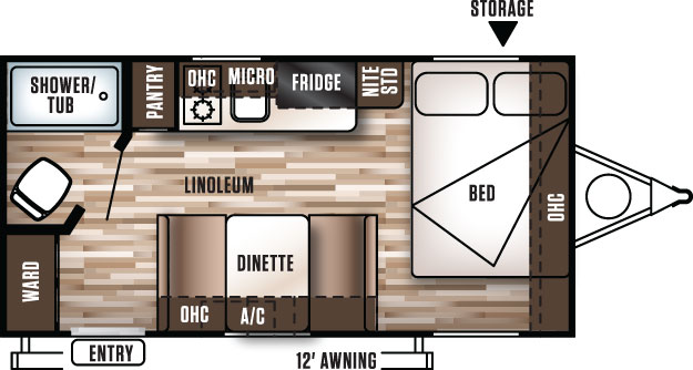 Floorplan of the 2017 Wildwood X-lite 185RB RV.