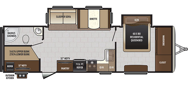 Floorplan of the 2017 Sprinter 29BH RV.