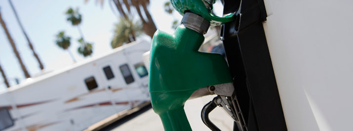 A fuel pump at an RV-friendly gas station.